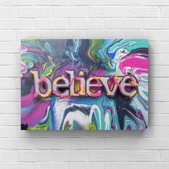 Believe 3D Flowing, Mixed media, small, textured Affirmation Art Painting - Picture 5 of 6